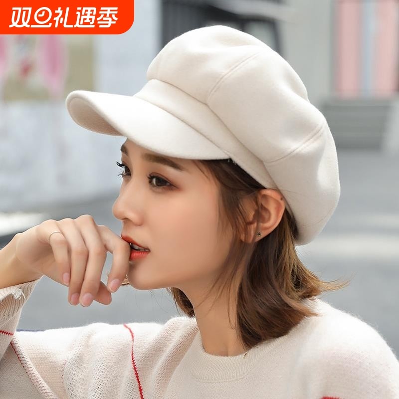 秋冬季网红毛呢帽子女新款冬天文艺画家帽韩版百搭八角帽贝雷帽
