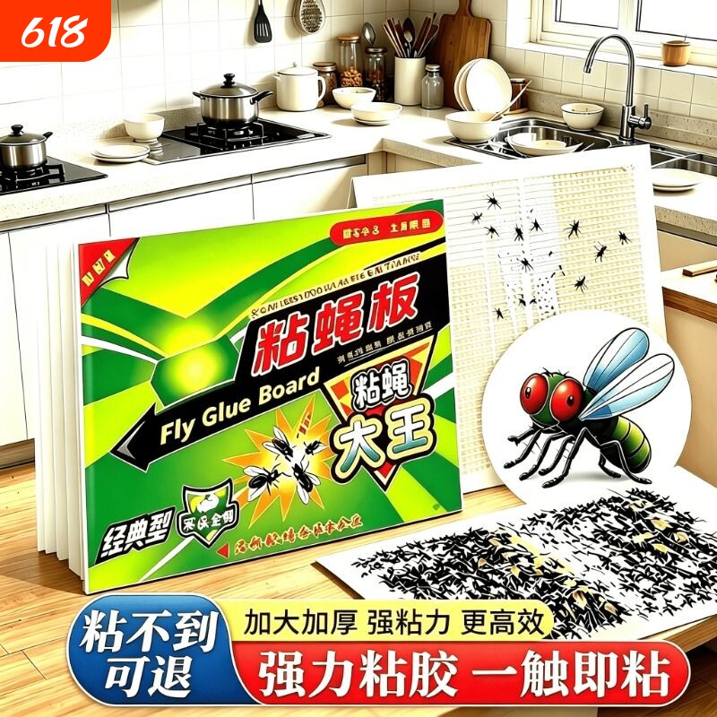 苍蝇贴强力粘苍蝇纸粘蝇板药沾蚊杀手捕捉器灭蝇子利器一扫光家用
