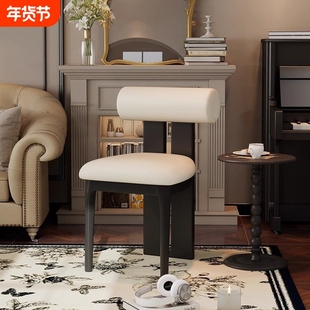 中古风实木餐椅家用法式复古靠背椅子餐厅餐桌椅轻奢化妆河马椅凳