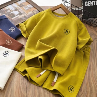 套头休闲套装 T恤短裤 新款 短袖 两件套AC102 大童宽松薄款 男女童夏装