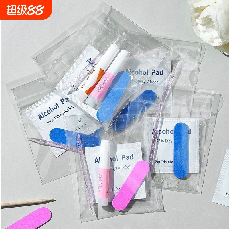 美甲工具包穿戴甲100套五件套果冻胶贴甲片搓条美甲店批发胶水