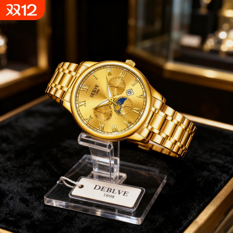 全自动男表手表男款机械风全自动防水数字双日历防水腕表男高级感