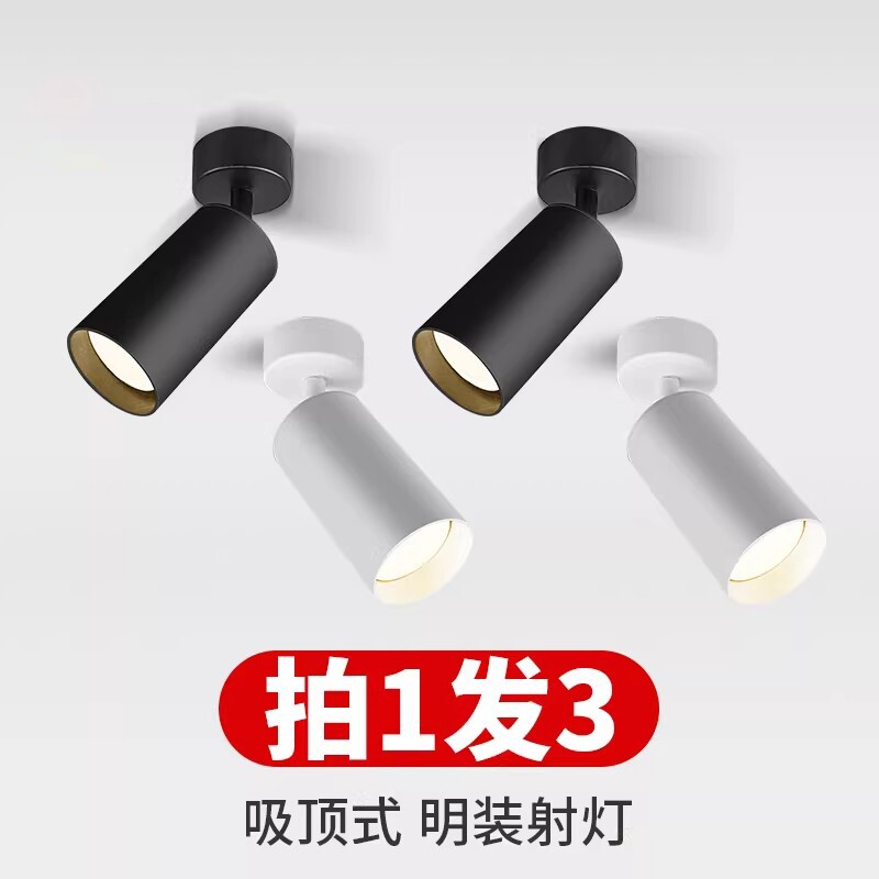明装射灯可调角度单个家用小轨道灯聚光LED天花灯筒灯客厅卧室