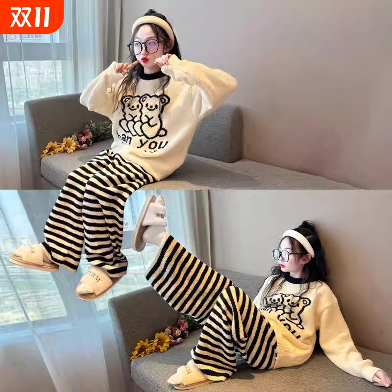 儿童睡衣冬季半边绒半边绒秋冬季