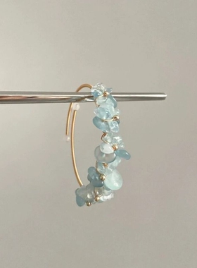 Vintage古着 Sea blue broken gem手镯蓝色串珠花朵手链