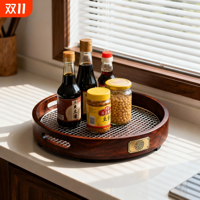 实木厨房调料置物架多功能家用台面姜蒜调味品架盐调味盒罐收纳架