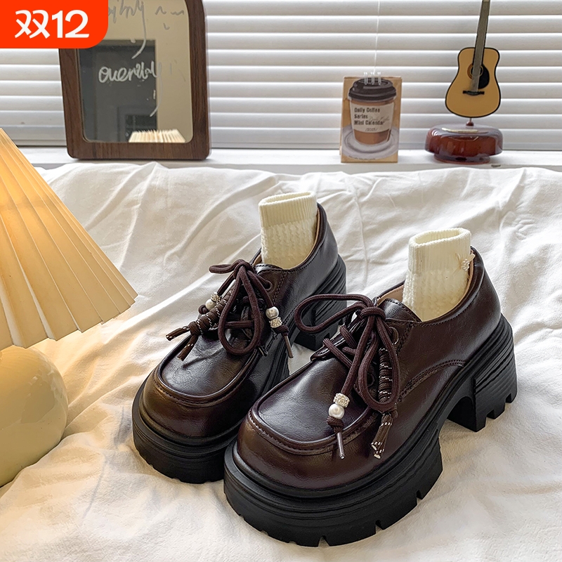 复古棕色小皮鞋女2025秋季新款百搭英伦风厚底粗跟乐福鞋单鞋系带