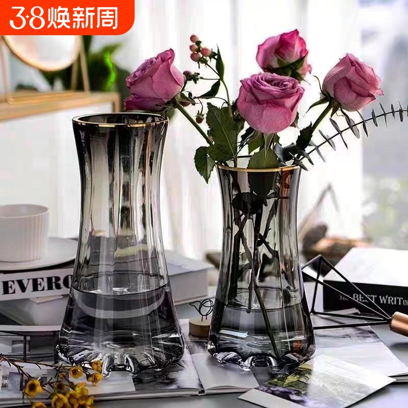 轻奢玻璃花瓶透明水养鲜花富贵竹高级感创意客厅插花摆件卧室桌面 - 天天特卖工厂出品