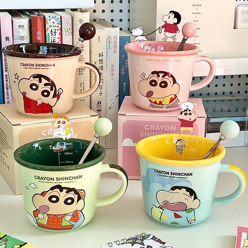 ins高颜值可爱蜡笔小新咖啡水杯子女生情侣早餐杯儿童刻度牛奶杯