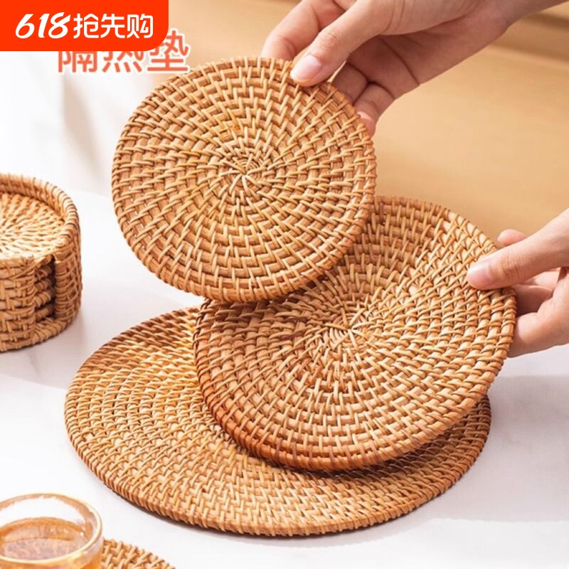 隔热藤编垫子家用防烫锅垫碗垫耐高温餐桌垫盘子垫杯垫茶壶托圆形