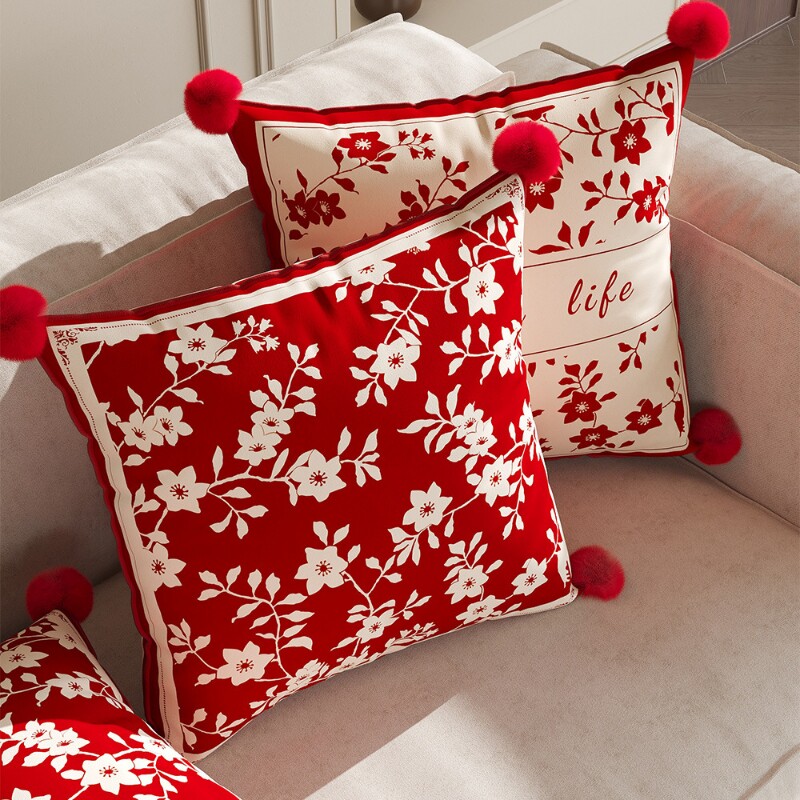 新年抱枕喜庆客厅沙发靠背垫含芯结婚红色卧室靠枕高级感飘窗靠垫