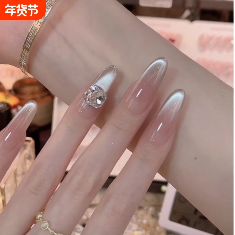 手工纯欲风显白裸色美甲贴片猫眼带钻中长款穿戴甲法式粉色蝴蝶,彩妆/香水/美妆工具,穿戴甲/甲片,淘宝优惠券,粉丝福利购,淘宝优惠卷