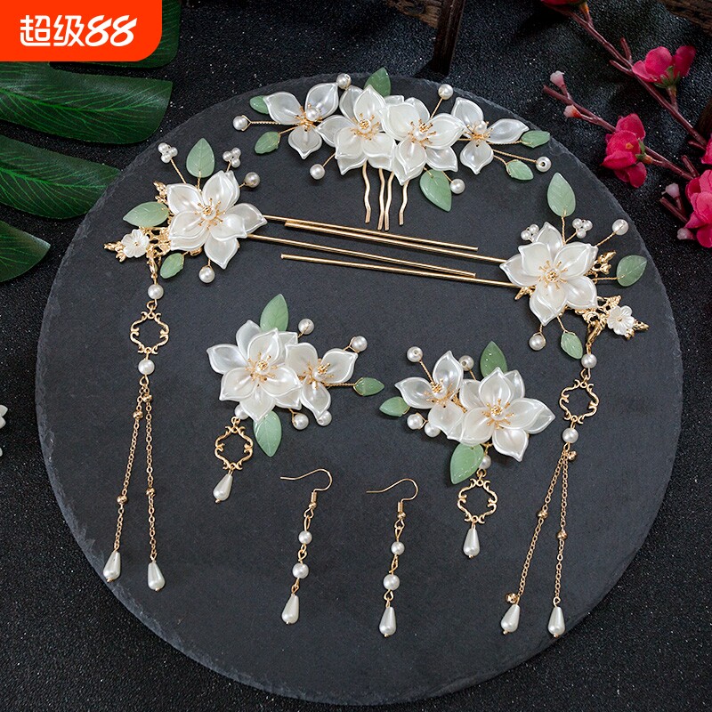 古风发饰汉服花朵流苏发夹仙气发簪儿童古装全套饰品组合发梳钗子