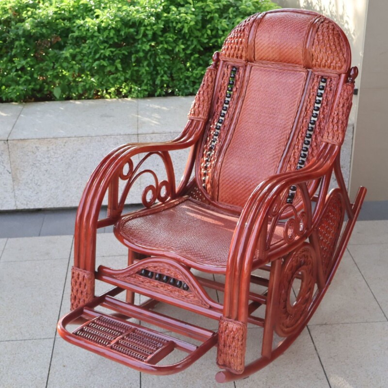 d进口天然真藤摇椅老人阳台躺椅藤编藤椅家用休闲结实逍遥摇摇椅