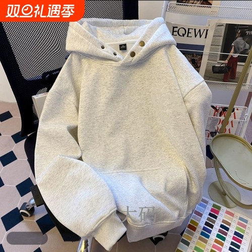 美式复古加绒连帽卫衣长袖秋冬