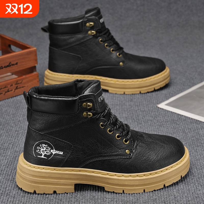 品牌断码2025秋季新款高帮马丁靴男士英伦复古工装鞋皮鞋厚底防滑