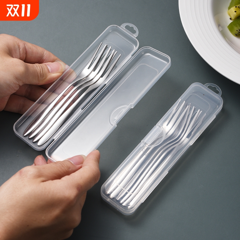 【送收纳盒】加厚304不锈钢水果叉餐具家用可爱蛋糕叉甜品叉果叉
