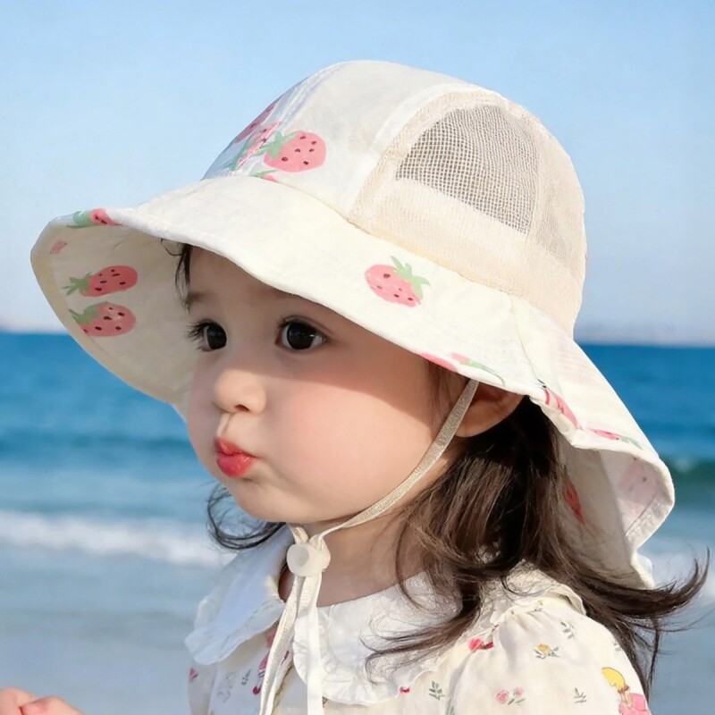 女宝宝遮阳帽子夏季薄款透气网眼大帽檐披肩帽儿童春天防晒渔夫帽图片
