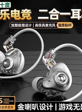 十度可插拔HiFi有线入耳式耳机typec接口高音质电竞游戏圆扁孔W5