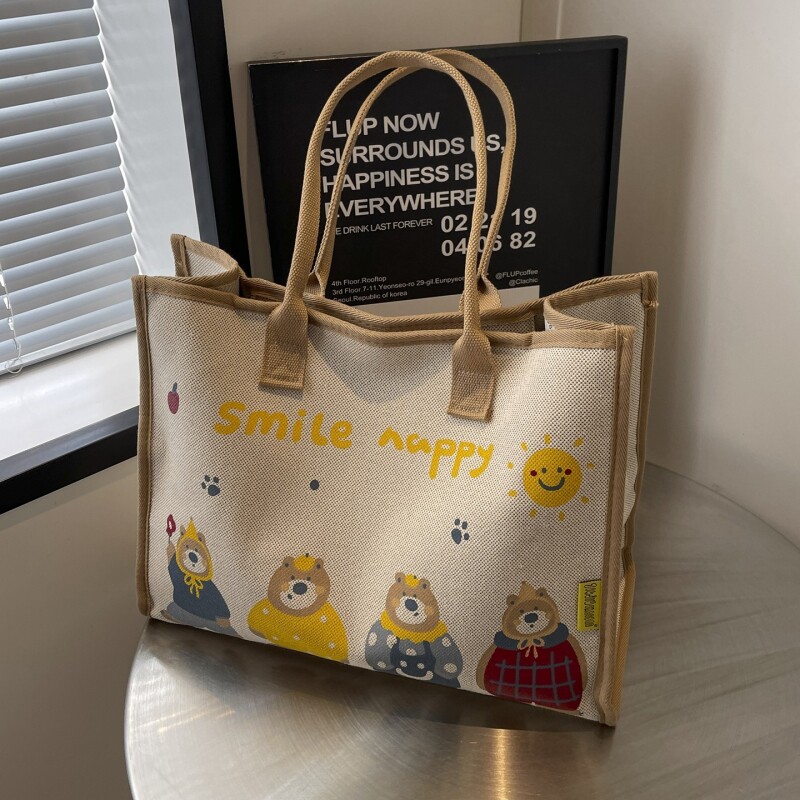 大容量帆布托特包女士2026新款休闲通勤单肩手提购物袋外出妈咪包