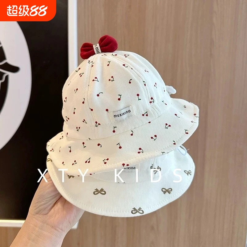 婴儿帽子春秋季薄款甜美可爱遮阳防晒渔夫帽女宝宝小月龄盆帽夏天