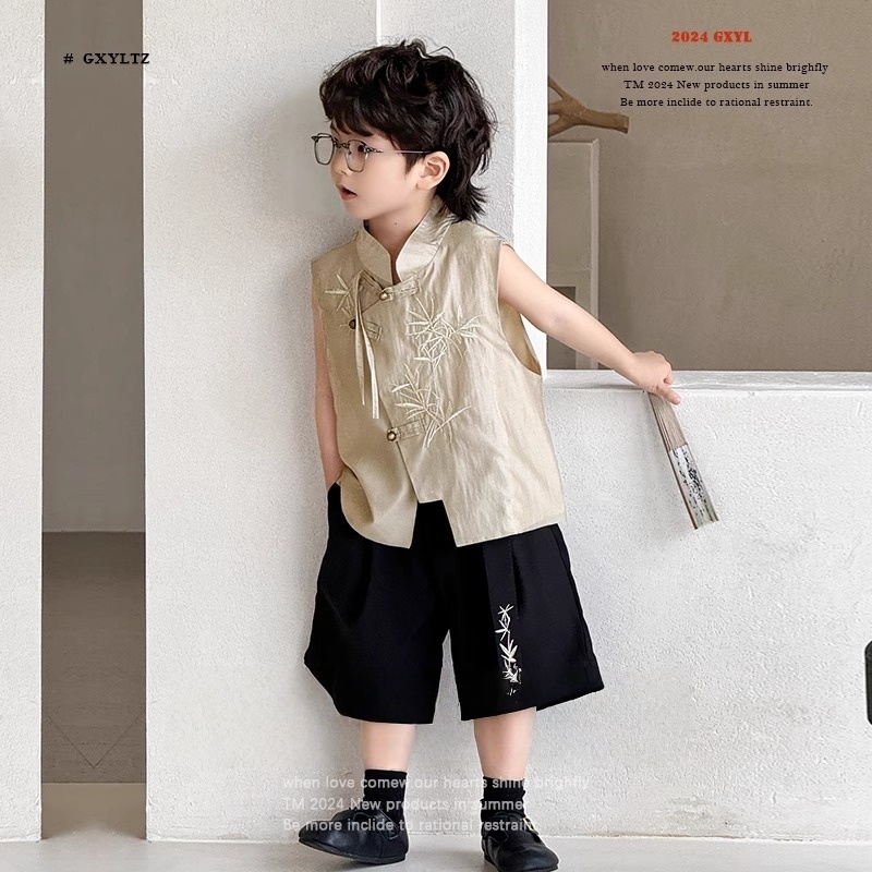 男童新中式2025夏季新款男孩国风套装儿童中国风唐装汉服幼儿园帅
