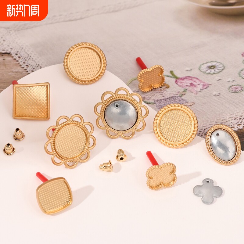 手工diy宋锦耳钉吊坠新中式中国风耳环复古旗袍汉服配饰包布底托