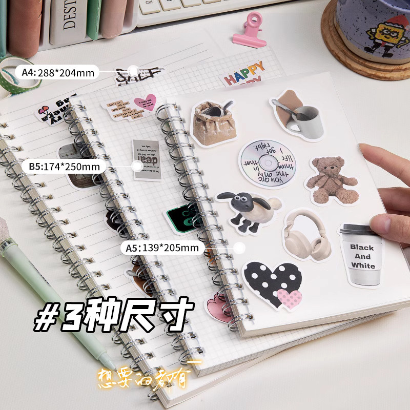 A5 두꺼운 PP 코일 책 B5 노트북 가로선 메모장 여자용 노트 대학원 입학 시험용 격자 책 고등학생 A4 틀린 문제집 XIAOHONGSHU 인터넷 연예인 같은 스타일 공백 높은 외관 대용량 슈퍼 두꺼운