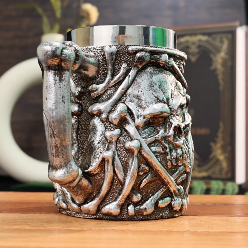 欧美酒吧艺术啤酒杯朋克骷髅马克咖啡杯大容量高颜值特色树脂水杯