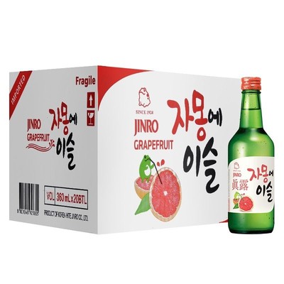 韩国进口真露烧酒西柚味女生微醺果味酒甜酒非清酒13度360ml*20瓶