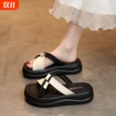 时尚 凉拖鞋 配裙子厚底沙滩凉鞋 外穿2025新款 女士孕妇一字拖 女夏季