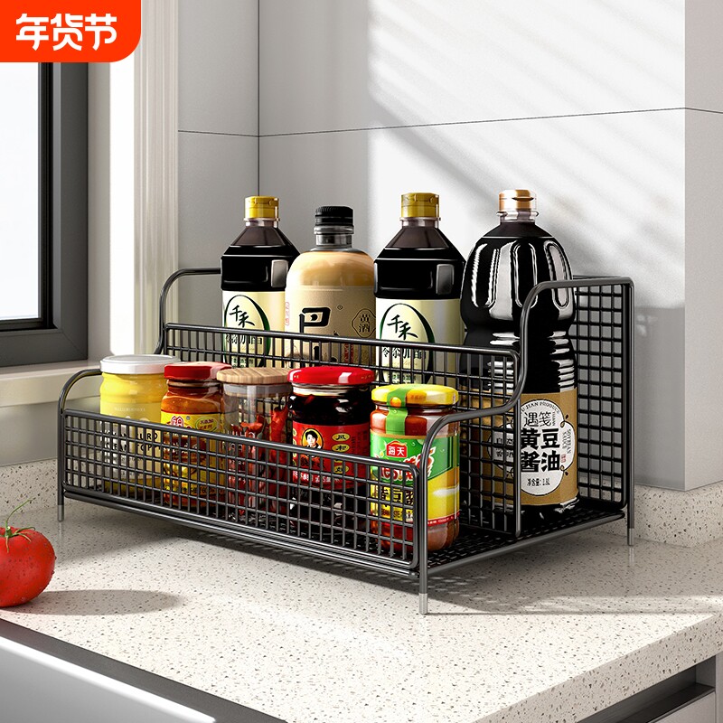 调料置物架小型厨房台面转角多功能香味料收纳架柜台一体式储物架
