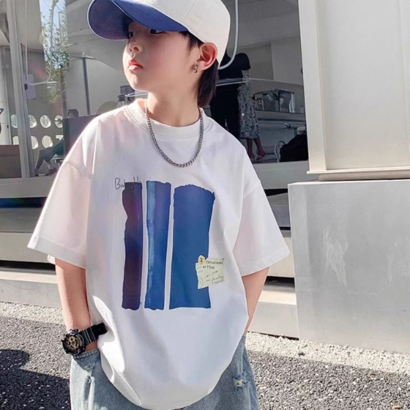 男童夏季短袖t恤炸街白色2025新款儿童夏装半袖潮纯棉衣服洋帅气