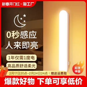 智能人体感应小夜灯led过道家用充电式自动声控光控楼道走廊壁灯