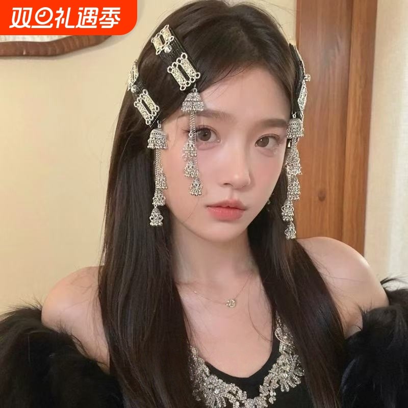 轻奢高级感民族风银色风铃流苏发夹侧边刘海发夹新款铃铛头饰发饰