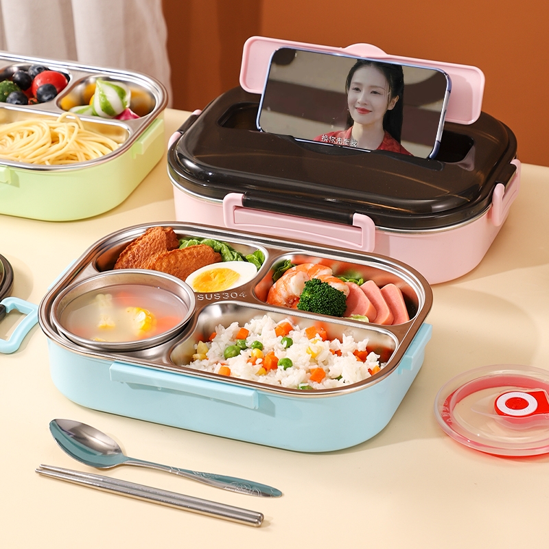 学生餐盒304不锈钢上班族保温分隔便携式饭盒盖子塑料外壳单卖