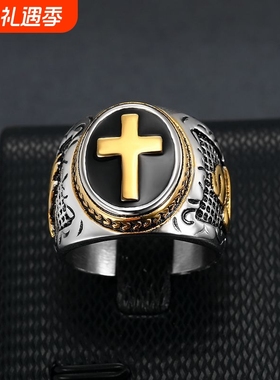 欧美跨境新款嘻哈HIPHOP饰品 钛钢保色真空镀金上帝之手男士戒指