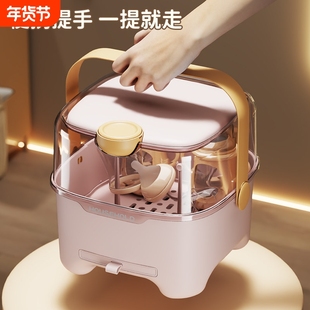 奶瓶收纳箱沥水奶瓶架子外出便捷带盖防尘宝宝餐具辅食工具收纳盒