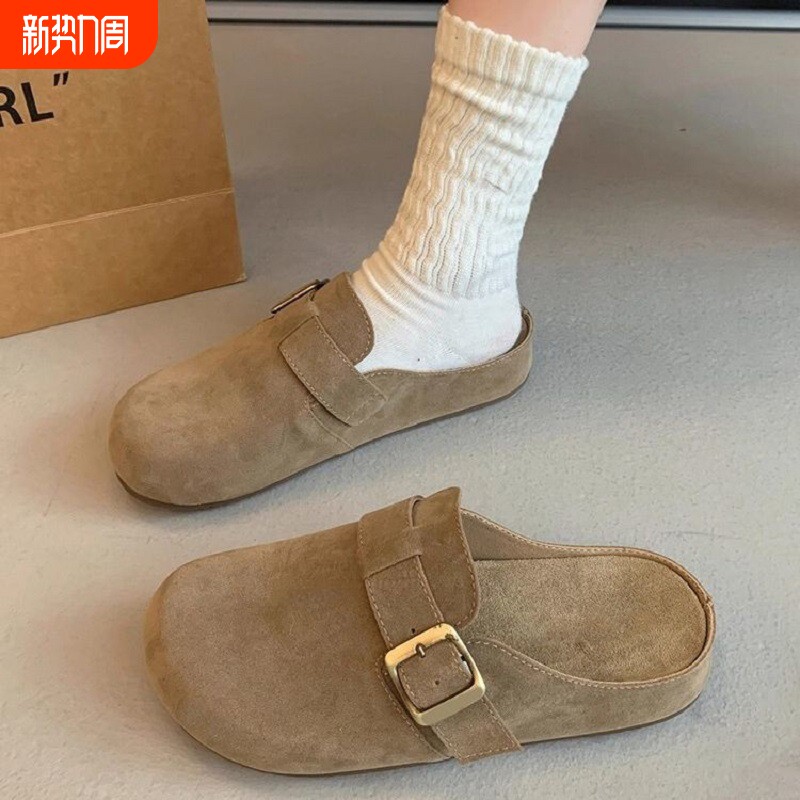 复古法式包头半拖鞋女2026年新款秋季时尚外穿懒人百搭厚底勃肯鞋