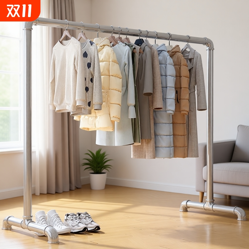 落地 服装架展示架地摊新款阳台晾晒被货架挂衣服架子单杆架水管
