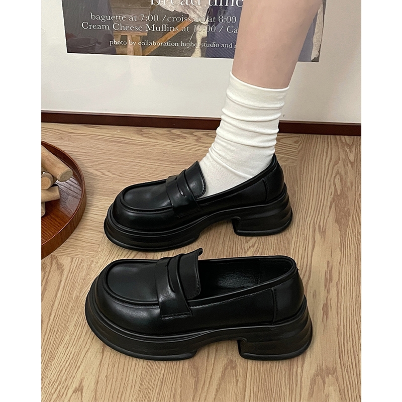 黑色英伦风小皮鞋女春秋2025新款日系jk百搭厚底粗跟乐福单鞋高跟