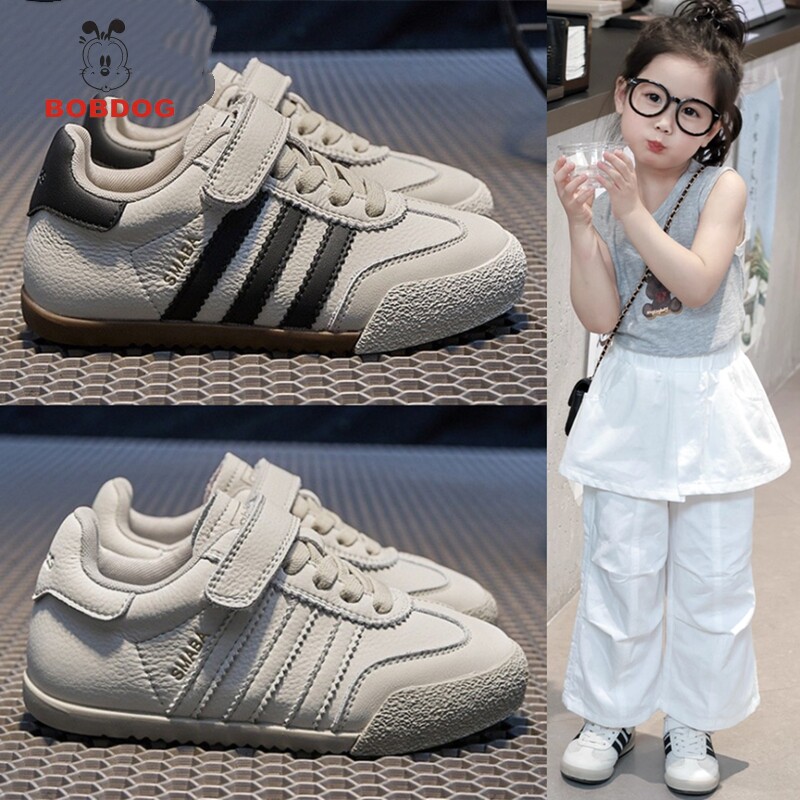 巴布豆女童黑白德训鞋2025秋款童鞋男童软底运动鞋儿童百搭小白鞋