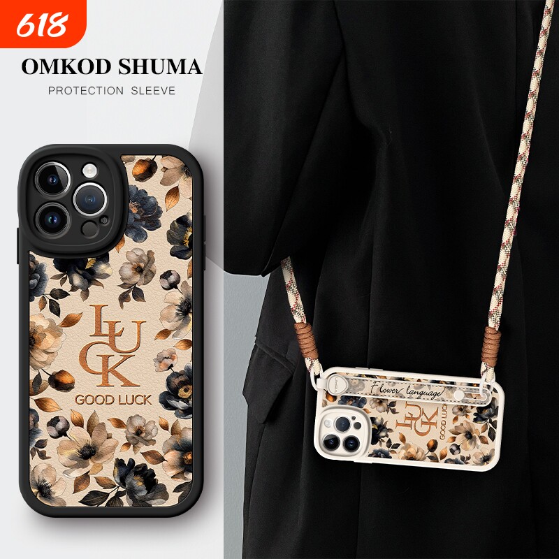 适用iPhone16ProMax手机壳17新款l3全包12皮质11背带Air挂绳女苹果15plus防摔xs个性14高级感pro潮牌老花腕带