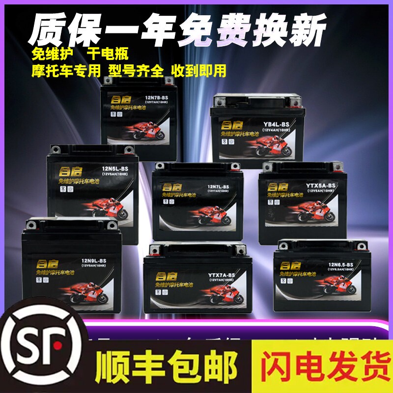 摩托车电瓶12v免维护9A助力车125踏板车7A弯梁车通用干电瓶