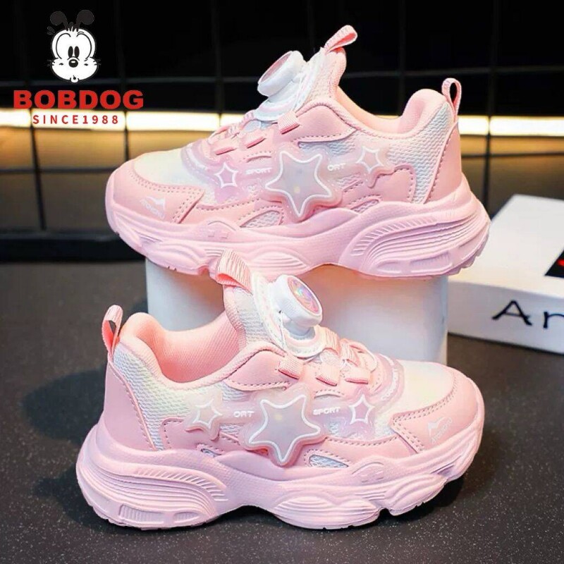 巴布豆女童鞋2026儿童春秋女孩老爹鞋发光鞋旋转扣运动鞋鞋子网面