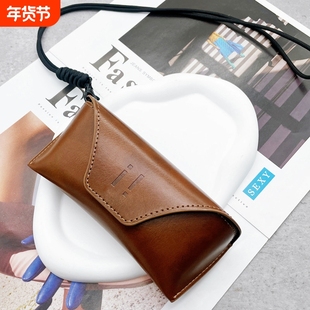 复古油边眼镜盒PU太阳镜盒抗压墨镜盒简约时尚挂脖磁吸眼镜收纳盒