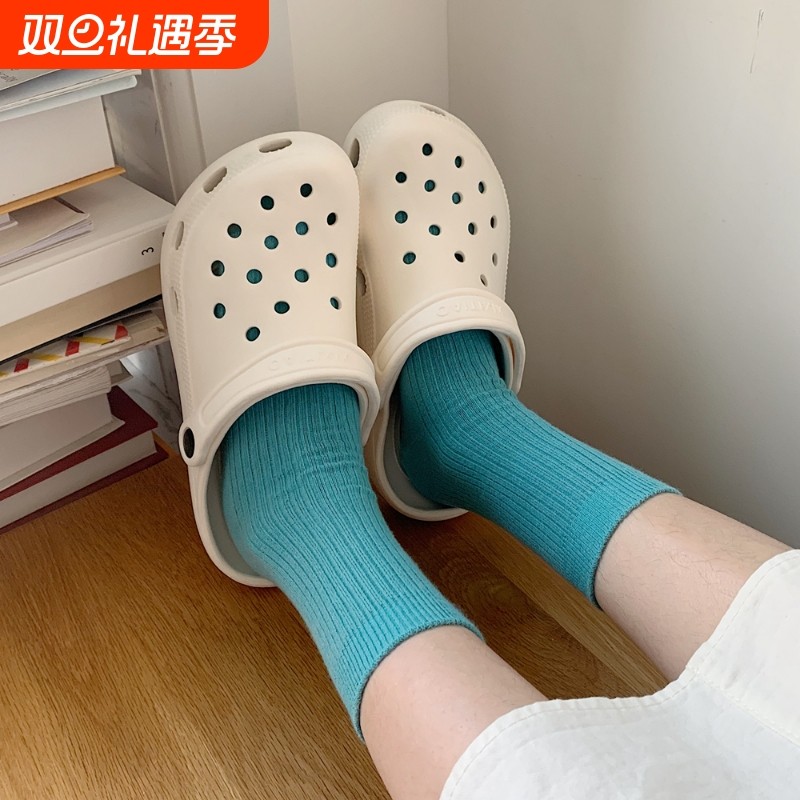 细细条洞洞鞋女ins潮防滑包头沙滩凉拖鞋夏足弓护士鞋平底鞋子