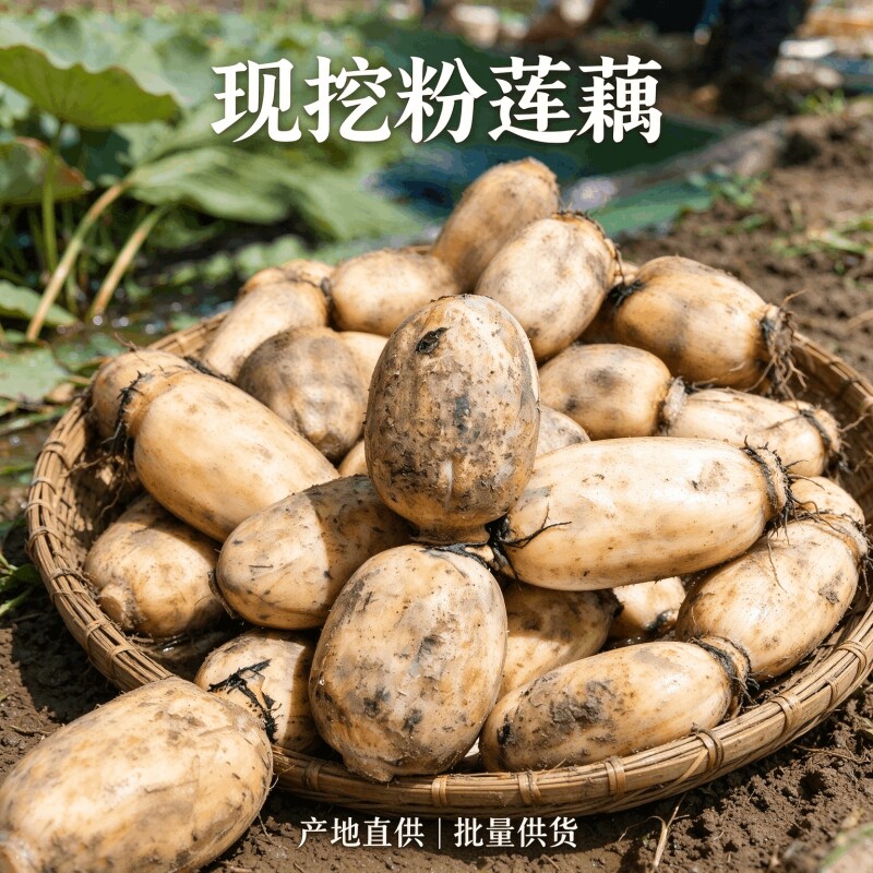 正宗湖北洪湖粉藕现挖带泥莲藕粉糯面藕产地直供餐馆食堂批量供货