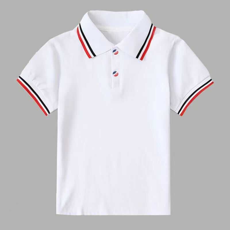 中小学生校服短袖polo衫男女夏季翻领儿童彩扣白色t恤幼儿园班服