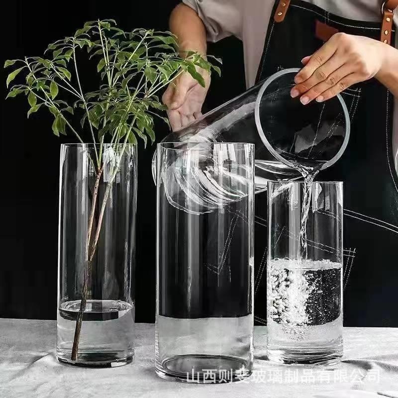 网红透明直筒玻璃花瓶卧室桌面客厅餐桌鲜花插花摆件装饰办公室